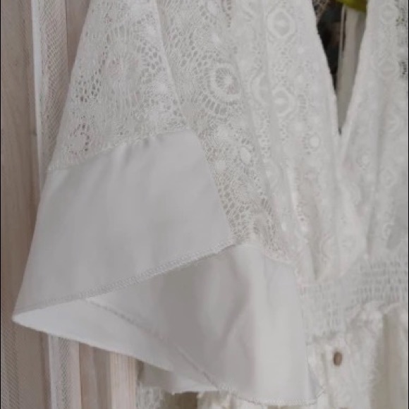 Dentelle Summer White Lace Boho Ruffle Shift Dress Flared Sleeves Beach Mini - Picture 9 of 12